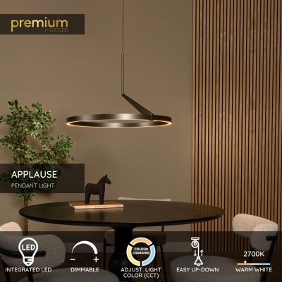 Lucide APPLAUSE - Pendant light - Ø 60 cm - LED Dim. - CCT - 1x32W 2700K/4000K - Hand Wave Sensor - Grey iron - Premium